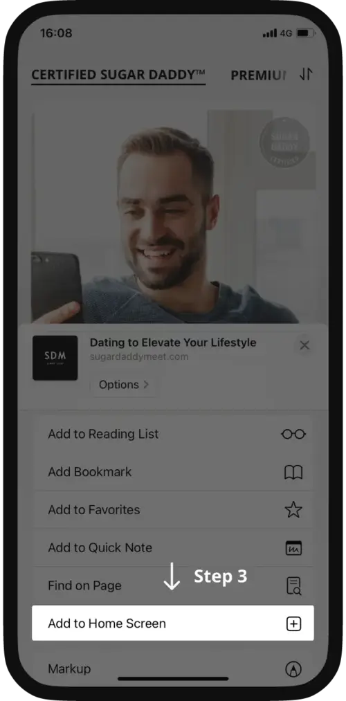 Safari share menu with Add to Home Screen highlighted
