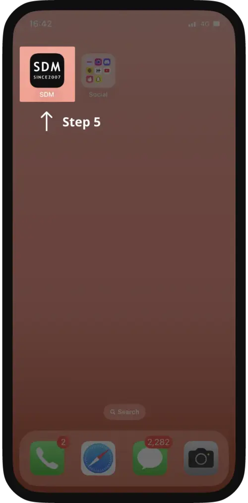 SDM shortcut visible on an iPhone Home Screen